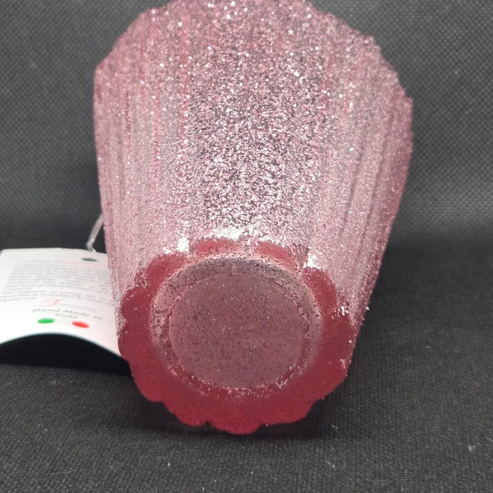 Murano Glass Hand Made in Italy Asymmetrical Vase - Pink Glitter - Picture 3 of 7